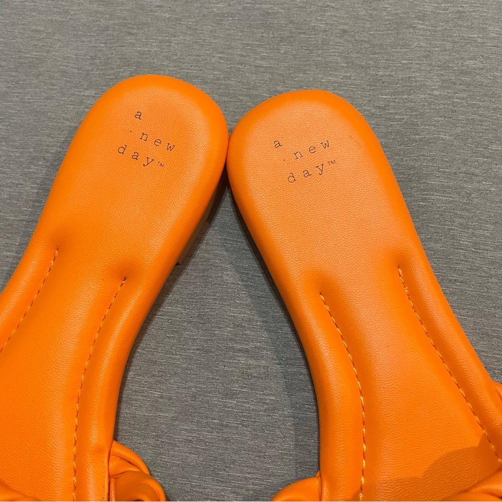 A New Day Carissa Woven Slide Sandals 8.5 Orange Square Toe Braided - Picture 3 of 5